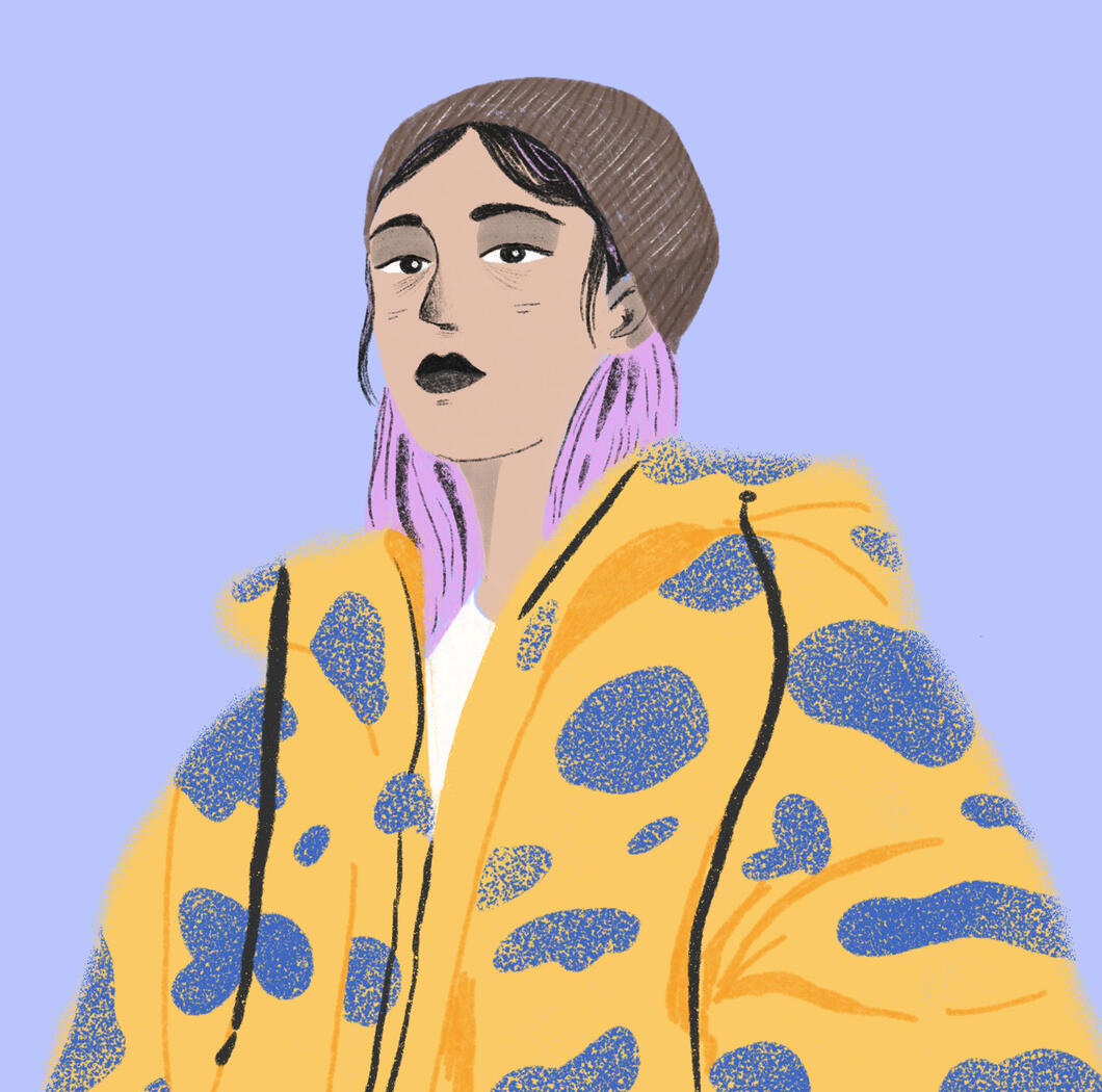 Gloria Digital illustration of a woman with a puffy yellow jacket