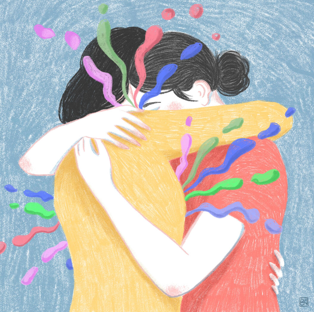 Abraço (Hug) Digital illustration of two women holding each other